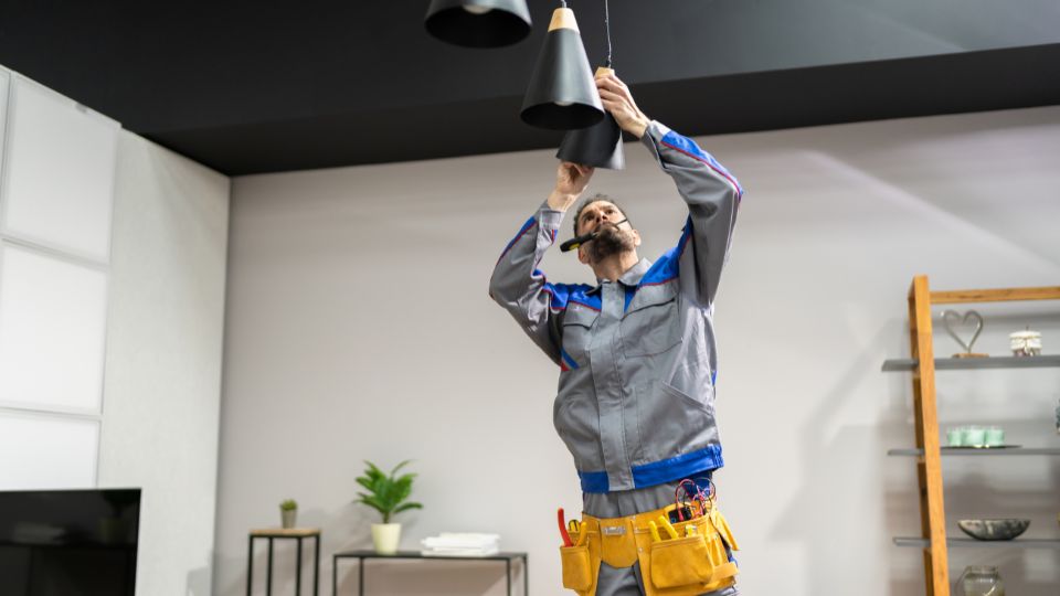 maintenance repair person fixing a lamp